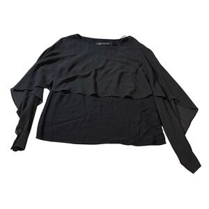 Zara Woman Black Blouse Size‎ Medium Flowy Round Neck Sleeveless Crepe Top